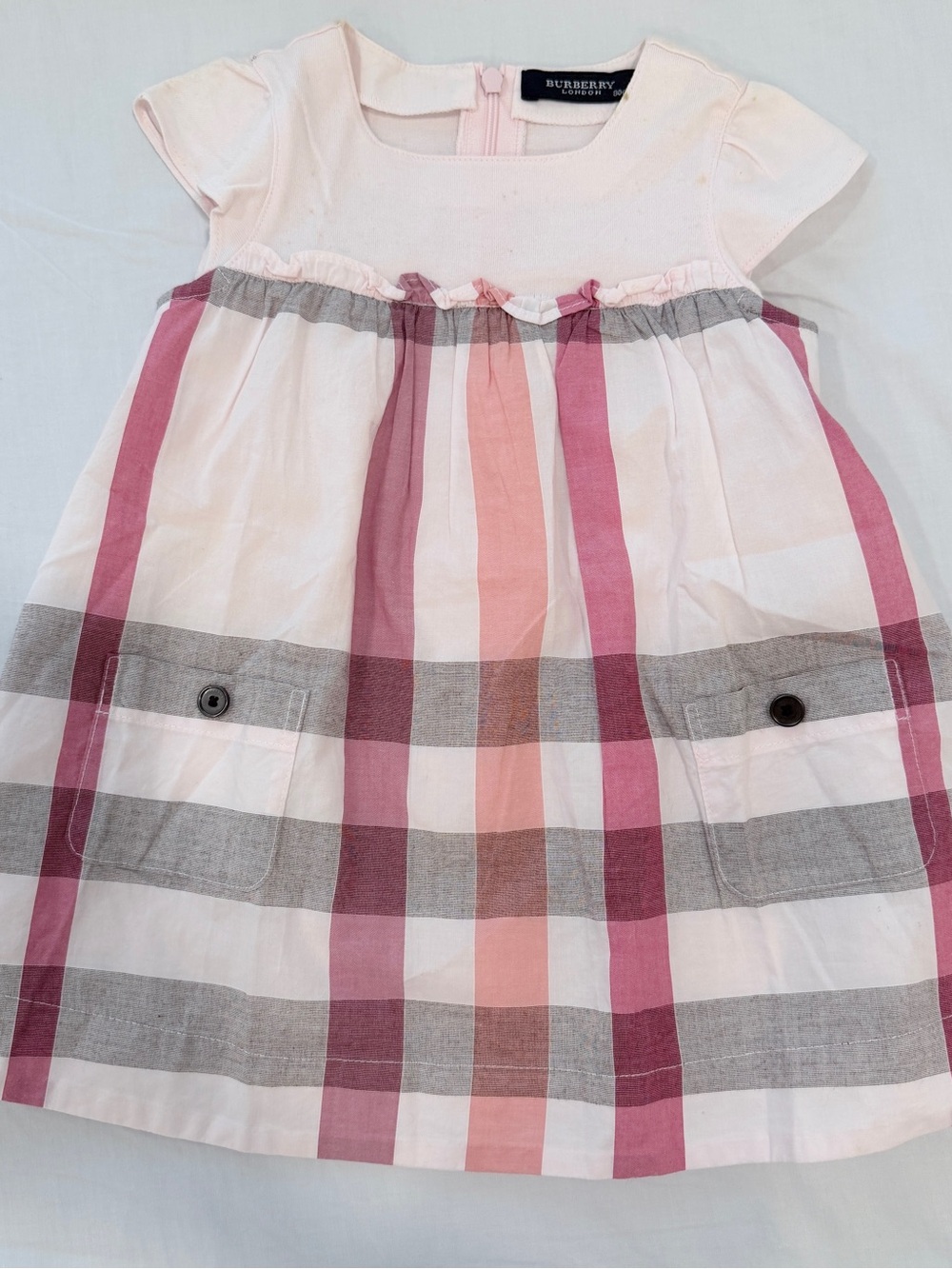 Authentic Burberry London Baby Girl Pink Nova Check Dress Short Sleeve Size 12M